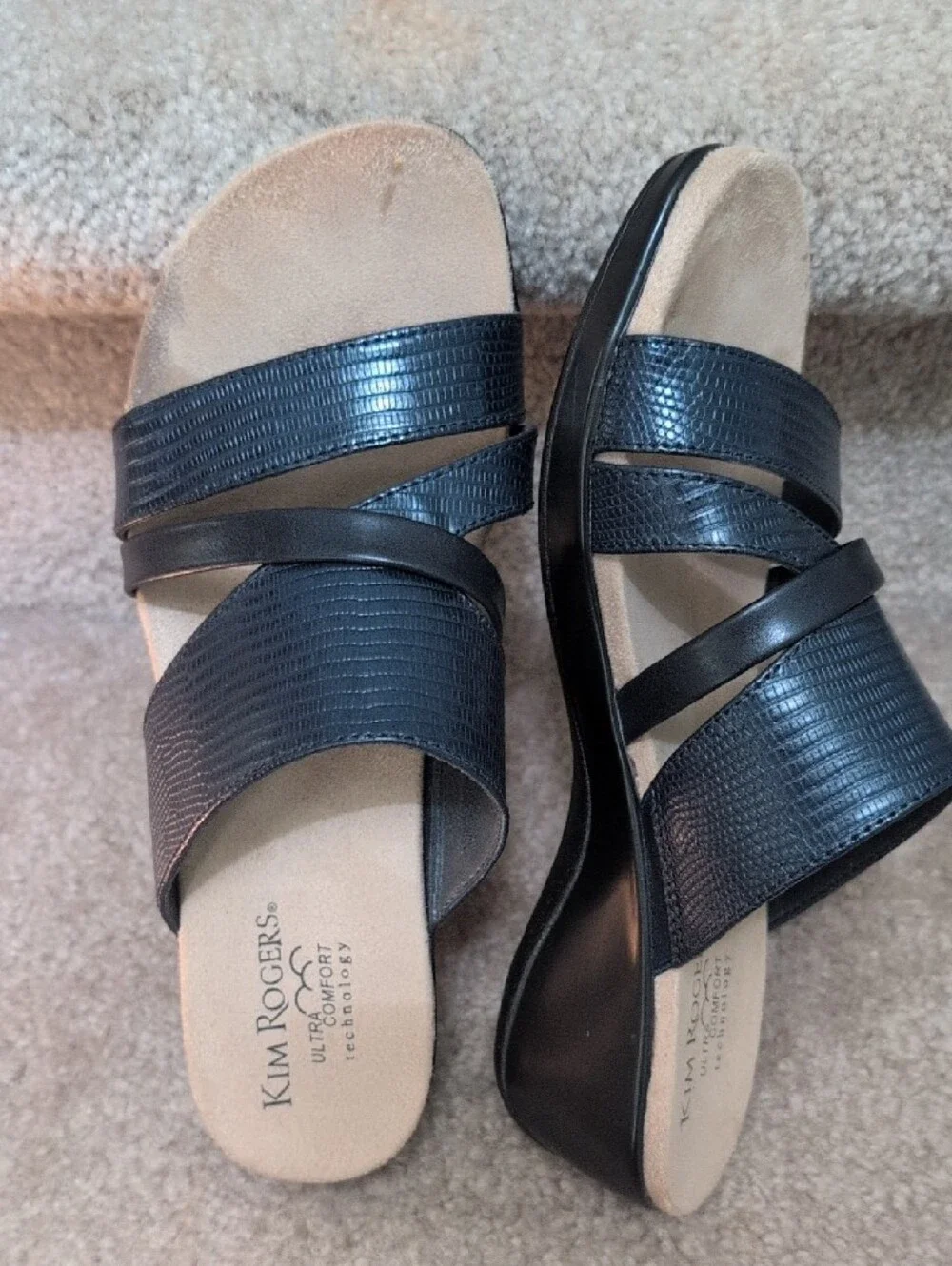 Kim Rogers Navy Textured Slide Sandals